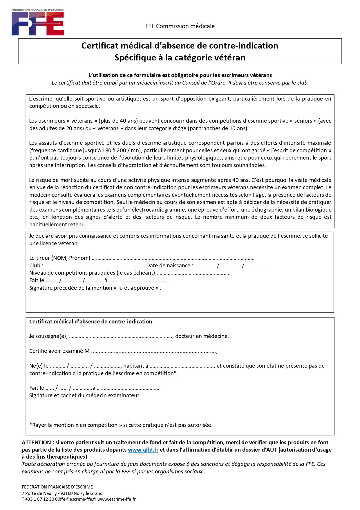 2023-2024 Certificat Medical veterans