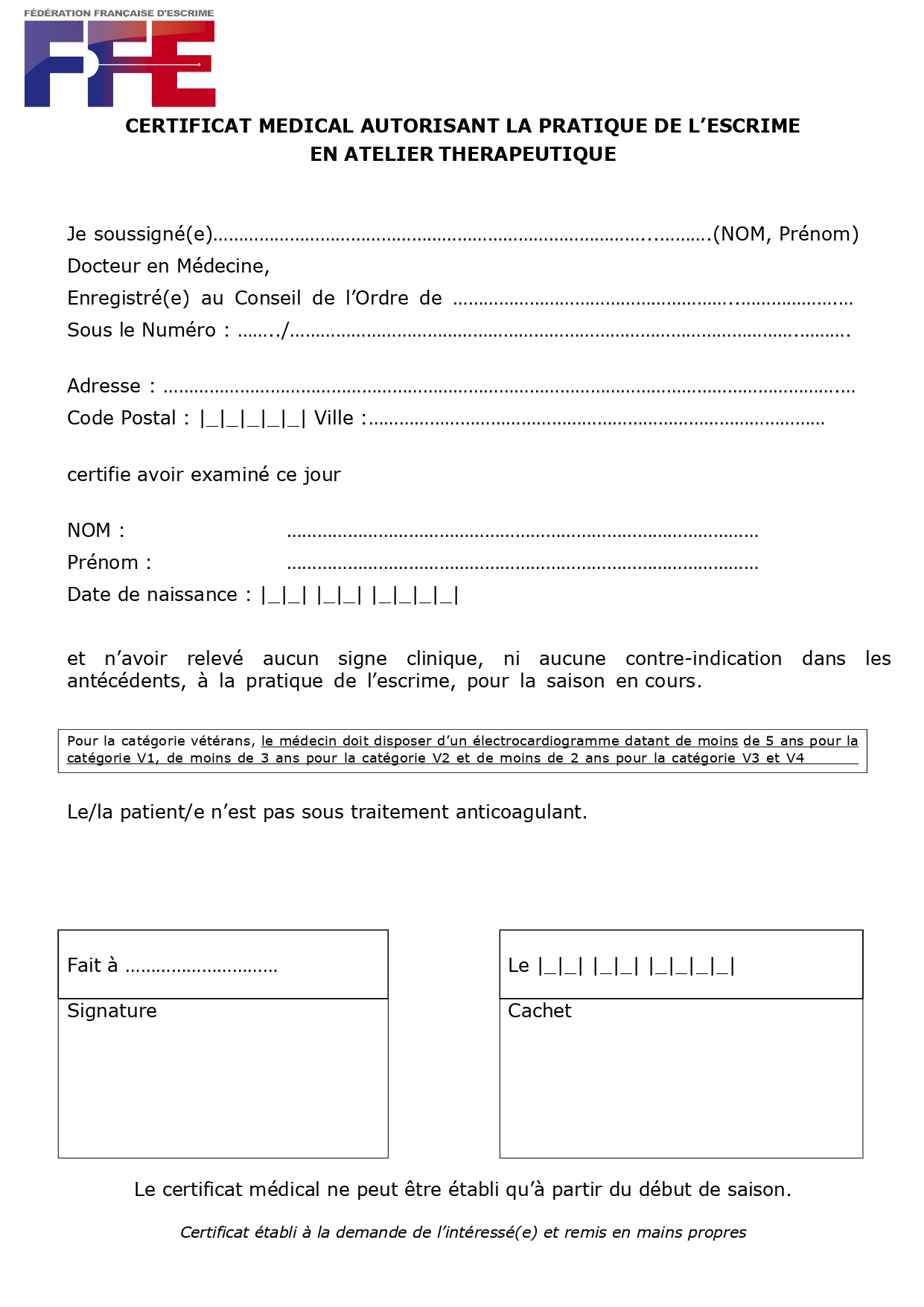2023-2024 certificat medical Atelier Thérapeutique