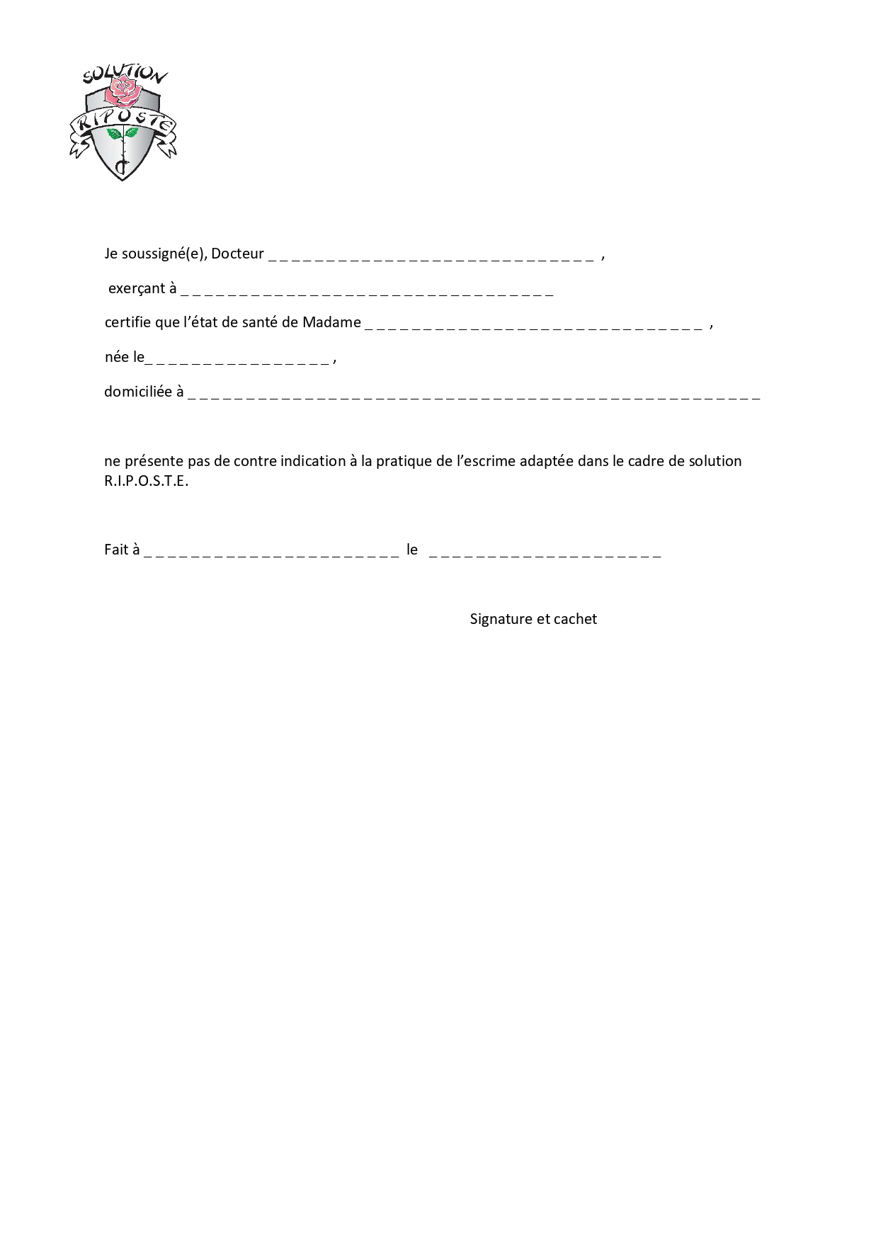 2023-2024 certificat medical riposte