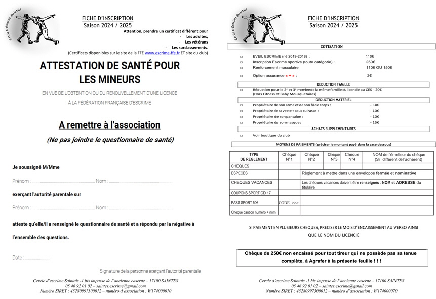 Fiche Inscription 2024 2025-2